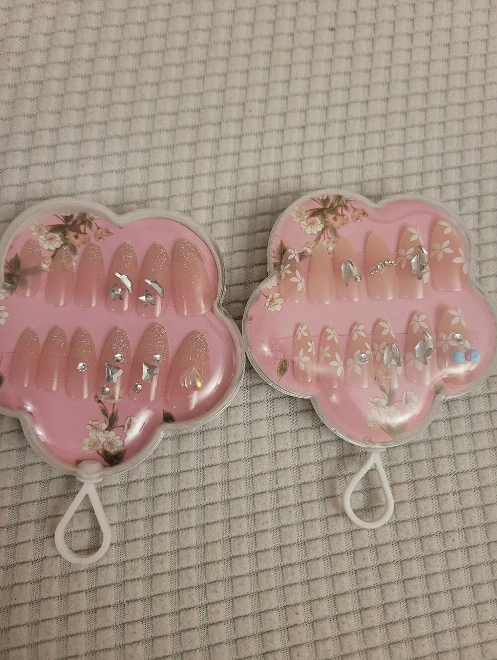 Pink Press-On Nail Sets with Floral Accents